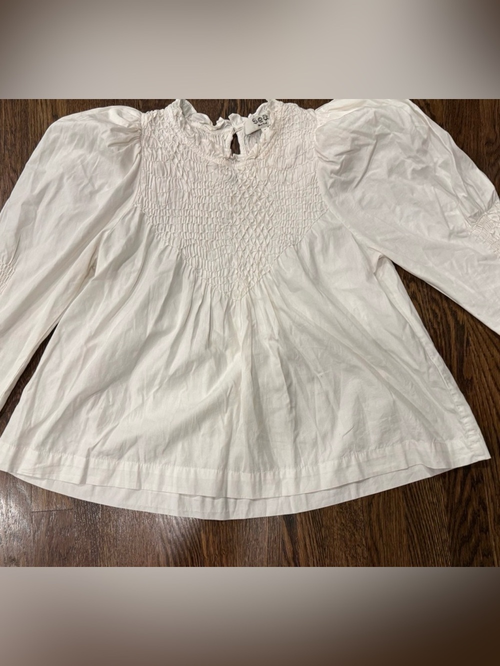$365 Sea New York Casey Smocked  Puff Sleeve Top Ruffle Cotton Size Small